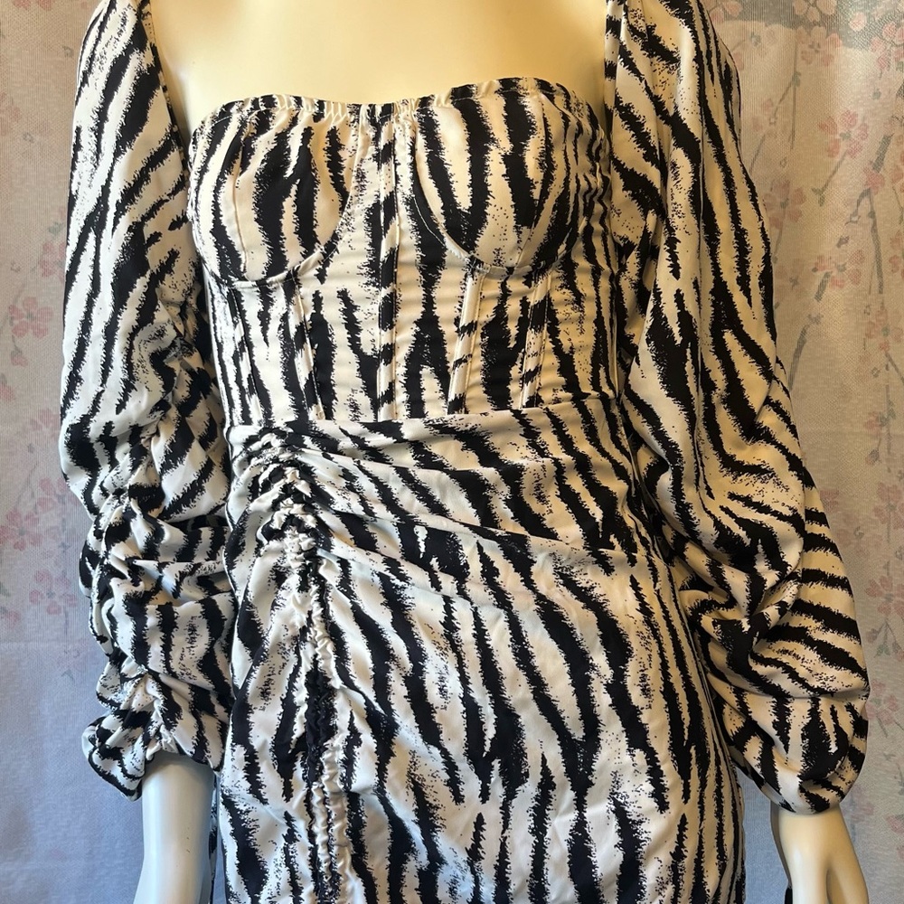 Pretty Little Thing Zebra Print Runched Dress